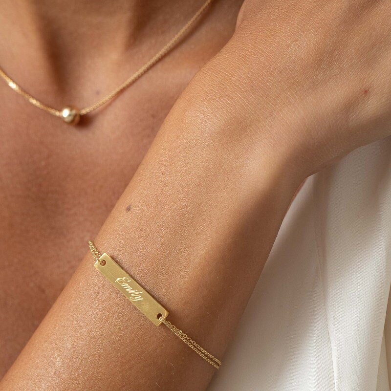 Gold Fill Armband, Personalisiertes Bar Benutzerdefinierte Armband Für Frauen, Goldarmband, Zierliches Goldarmband von jewelryforher2018