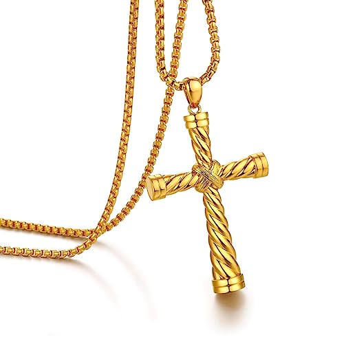 Gold Kreuz Kette Herren Damen Vergoldet Kette Kreuz Anhänger Gold Kreuz Halskette Männer Kreuz Silberkette Gold Kette mit Kreuz Herren Kette Silber Kreuz Vergoldet Halskette Kreuz Schmuck 24" von jiamiaoi