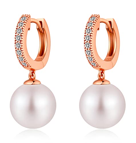 jiamiaoi Perlenohrringe Rose Ohrringe Rosegold Damen Creolen mit Perlen Rosegold Ohrringe Hängend Silber Ohrringe mit Perle Damen Ohrringe Silber 925 Perle Echte Perlenohrringe Haengend von jiamiaoi