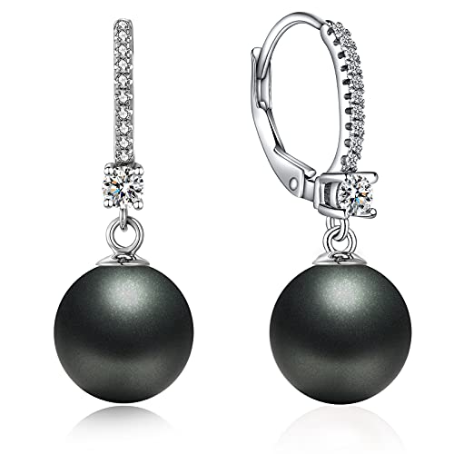 jiamiaoi Perlenohrringe Silber 925 Schwarz Perlen Ohrringe Damen Ohrringe Silber 925 Creolen Ohrringe mit Perlen Hängend Perlenohrringe Silber Hängende Schwarze Ohrring Perle für Mädchen von jiamiaoi