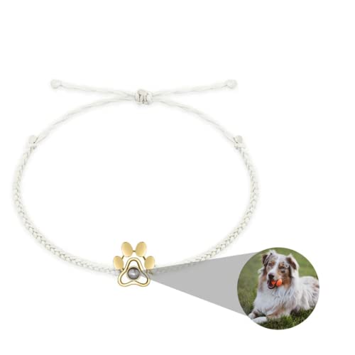 jifu Fotoprojektionsarmband, personalisiertes Bild-, Foto-Projektionsarmband, Hunde-Fotoprojektionsarmband, Haustier-Fotoprojektionsarmband, Seilarmband (weiß, 1 Stück) von jifu