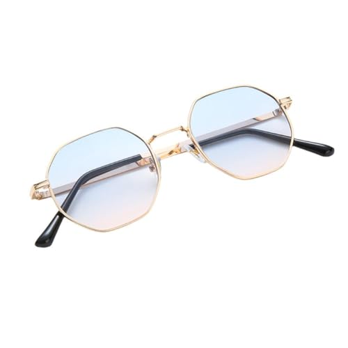 jileijar Retro Polygon Sonnenbrille Quadratische Sonnenbrille für Männer Frauen Mode Metall Brille Rahmen Schutz UV Metall Vintage Schattierungen, Gold und Blau, Einheitsgröße von jileijar