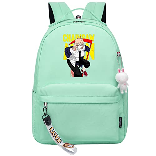 jiminhope Chainsaw Man Rucksack Anime Power Print Kleiner Anhänger Reißverschluss Reiserucksack Niedliche Cartoon Student Tasche für Jungen Mädchen von jiminhope