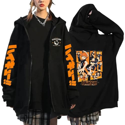 Karasuno High Shoyo Hinata Grafik Reißverschluss Mantel Nekoma Druck Hinata Shoyo Japan Hot Anime Strickjacke Tobio Kageyama Hoody Jacke von jiminhope