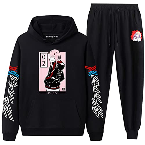 jiminhope Darling In The Franxx Bedruckter Kapuzenpullover und Lounge Sweatpants Anzüge Männer und Frauen 2 Stück Sets Anime Zero Two Cosplay Kostüm von jiminhope