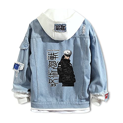 jiminhope Jujutsu Kaisen Hoodie Jacke Itadori Yuji Gojo Satoru Ryomen Sukuna Cosplay Sweatshirts Gefälschte Zweiteilige Nähte Jeansjacke Outwear für Herren Damen von jiminhope