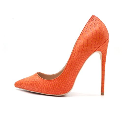 jonam High Heels Bright Orange Matte Pointed Toe Women Lady Night Club Party Evening High Heel Shoes(Size:44 EU) von jonam