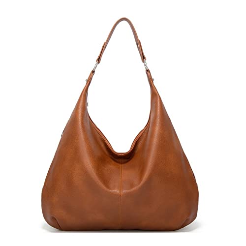 jonam Umhängetasche Vintage weibliche Schultertaschen, Patchwork Pu. Leder frauen tasche, hobo damen handtasche große beiläufige taschen (Color : Bruin) von jonam