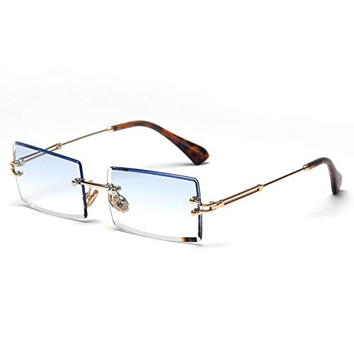 kachawoo Rahmenlose Sonnenbrille Damen Randlose Quadratische Rechteckige Sonnenbrille für Mädchen Weihnachtsgeschenke (Gold with blue) von kachawoo