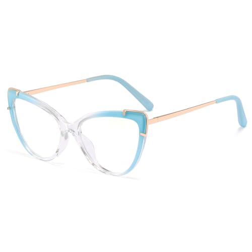 kachawoo Blaue helle Gläser Frauen Cat Eye Gläser Rahmen TR90 Halbmetall Brillen Frühling Scharnier (clear blue gold) von kachawoo