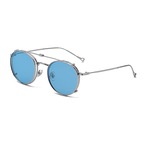 kachawoo Flip-up Gläser mit polarisierten Sonnenbrillen Lens Clip auf Sonnenbrillen für Männer Frauen Grün Rosa Blau Multifunktionsrahmen (silver with blue) von kachawoo