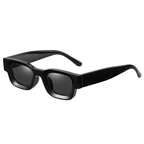 kachawoo Kleine polarisierte Sonnenbrille, dicker Rahmen, quadratische Sonnenbrille, Herren, schwarzer Leopard, Damen-Sonnenschutz, Uv400, Unisex-Brille (black) von kachawoo