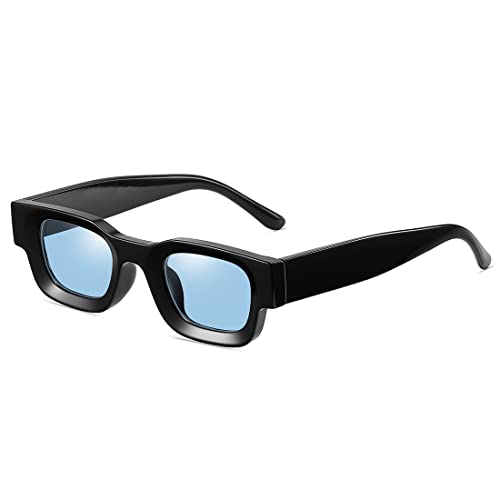 kachawoo Kleine polarisierte Sonnenbrille, dicker Rahmen, quadratische Sonnenbrille, Herren, schwarzer Leopard, Damen-Sonnenschutz, Uv400, Unisex-Brille (black with blue) von kachawoo