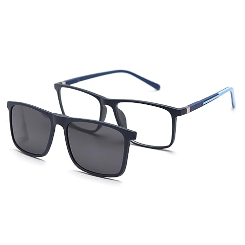 kachawoo Magnetische Clip-on Sonnenbrille Polarisierte Quadratische Sonnenbrille Männer Frauen Fahren Brillen (black blue frame) von kachawoo