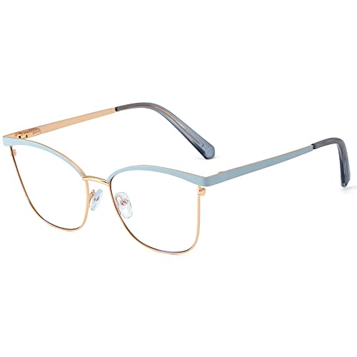 kachawoo Metallrahmen-Brille Cat Eye Gold Legs Clear Lens Eyewear Damen Anti-Blaulicht-Blockierbrille für Computer Office Lady (blue gold frame) von kachawoo