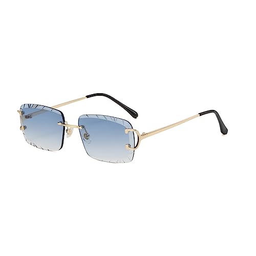 kachawoo Rahmenlose Rechteck Sonnenbrille Randlose Sonnenbrille mit gravierten Kanten Braun Blau Grau Sonnenschirme Unisex (gold with blue) von kachawoo