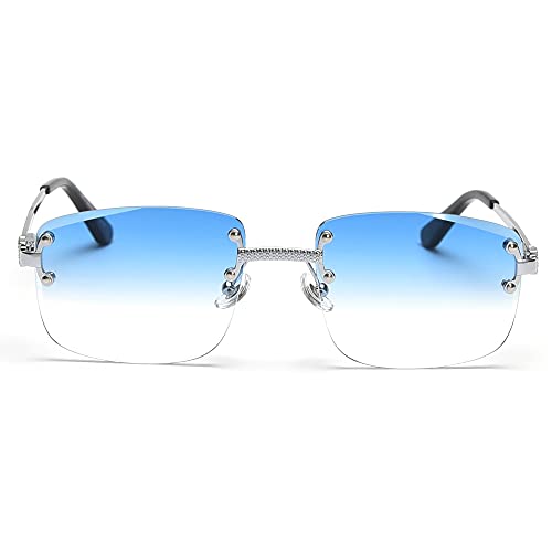 kachawoo Randlose Sonnenbrille Quadratische Farbverlauf Rahmenlose Brille Vintage Retro Brillen (silver blue) von kachawoo