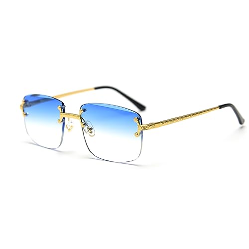 kachawoo Rimless Gradient Sonnenbrille Für Frauen Retro Quadrat Sonnenschirme Männer Mädchen Rahmenlose Gläser Mode Luxus Brillen (gold with blue) von kachawoo