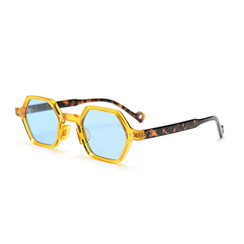 kachawoo Sechseckige polarisierte Retro-Sonnenbrille Promi-Influencer-Sonnenbrille für Street Snap Selfie Ins Trending Shades (yellow leopard blue) von kachawoo