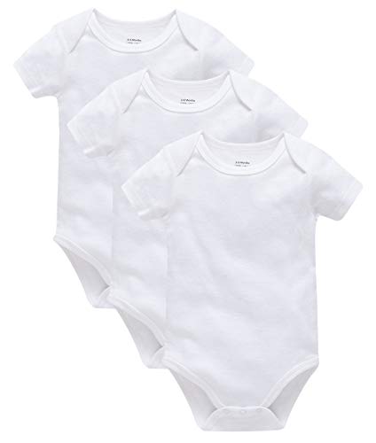 Kavkas Baby-Strampler, Kurzarm, für Neugeborene, weiche Baumwoll-Einteiler, Unterhemden, 3er Pack, 0–24 Monate, weiß, 68 von kavkas