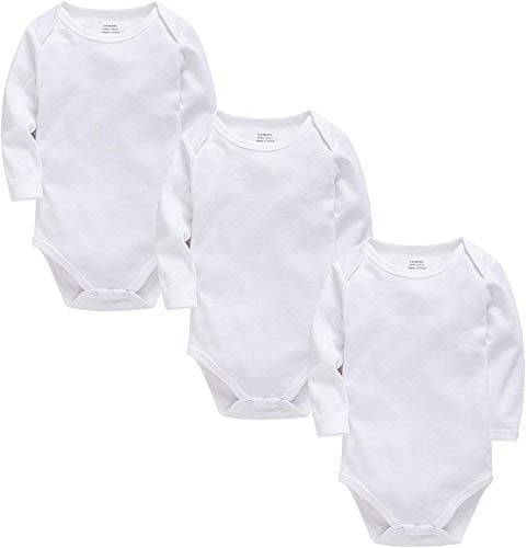 kavkas Long Sleeve Baby Bodysuit for Boys and Girls Newborn Cotton Vests Undershirts Solid Onesies 3 Pack White 3-6M von kavkas