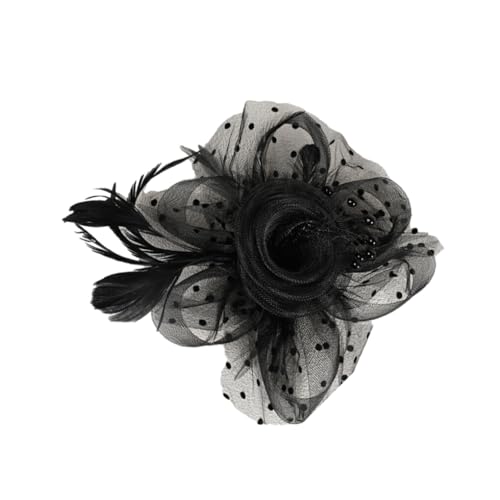 kawehiop Eleganter und anmutiger Blumen Feder Stirnband Fascinator für einen anspruchsvollen Look. Frauen Blumen Mesh Federn Clip Mischung, Schwarz von kawehiop