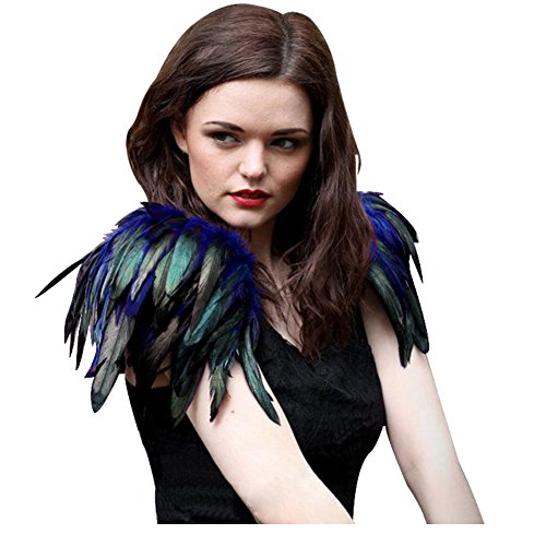 keland Damen Halloween Cosplay Gothic Feder Schulter Epauletten Shrug Schulterklappen Schultergurt Umhänge Flügel Ein Paar (Blau) von keland