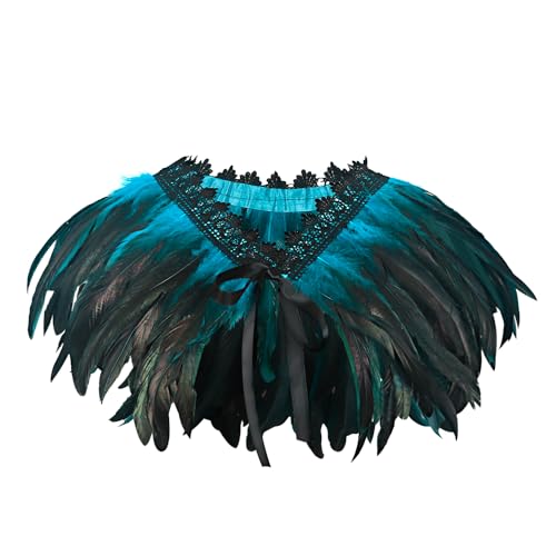 keland Damen Gothic Feder Umhang Kragen Schulterumhang Federkragen Federumhang Flügel Schulter Halloween Kostüm（Blau） von keland