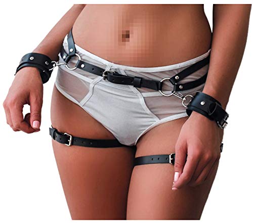 keland Damen Sexy Punk Leder Körper Harness Harajuku Bein Caged Oberschenkel Holster Strumpfband Gotisch Taille Gürtel für Rave Outfit (Schwarz-003) von keland