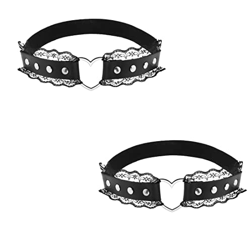 keland Ein Paar Gotik Spitze Trim Herz Geformt Oberschenkel Strumpfband Suspender Bein Wrap Harness für Frauen Mädchen (Schwarz-004) von keland