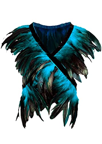 keland Gothic Feder Umhang Federkragen Federweste Federn Flügel Damen Schulter Feder Cape Schultertuch Schulterumhang Halloween Maleficent Kostüm (Blau) von keland