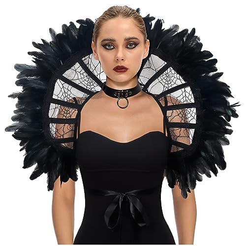 keland Gothic Viktorianisch Spitzenkragen Feder Umhang Schultertuch Schulterumhang Kragen Halloween Cosplay Kostüm (Schwarz-1) von keland