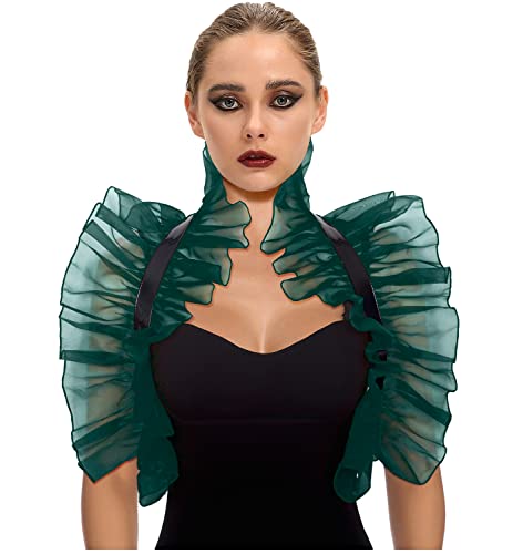 keland Viktorianisch Gotisch Mesh Tüll Bolero Schal Top mit Rüschenkragen für Halloween Karneval (Dunkelgrün) von keland