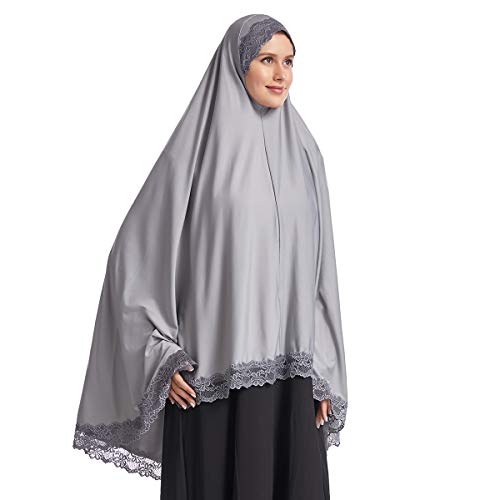 Frauen elegante Hijab Spitze Trim muslimischen islamischen Ramadan weichen leichten Hijab langen Schal,Grau von khalat