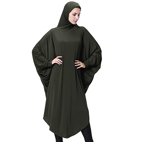 khalat Einteiliges muslimisches Abaya-Kleid für Frauen Großes Überkopfgebet Ramadan Langes Hijab-Kleid Dunkelgrün von khalat