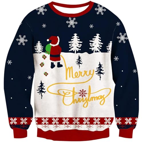 kids4ever Jungen Weihnachtspullover Weihnachtsmann Schneeflocke Christmas Sweater Langarm Rundhals Weihnachts Strickpullover9-10 Jahre von kids4ever