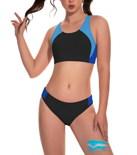 kiniswim Women Period Swimwear Two Piece Menstrual Leakproof Sport Bikini Set Swimsuit Racerback Bathing Suit for Teen Girl, Blue, M kiniswim Women Period Swimwear Two Piece Menstrual Leakproof Sport Bikini Set Swimsuit Racerback Bathing Suit for Teen Girl, Blue, M von kiniswim