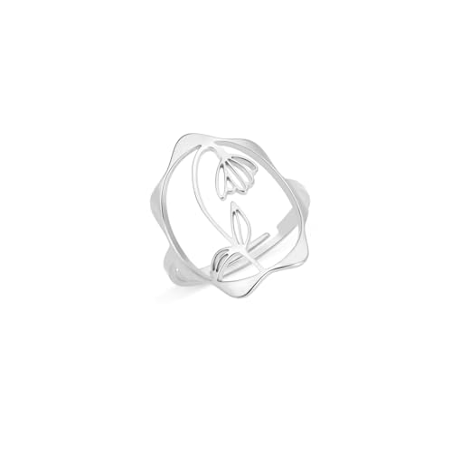 kkjoy Geburt Blume Ring Edelstahl Verstellbare Geburt Monat Floral Bouquet Ring Bester Freund Offener Finger Ring Wildblume Schmuck Geschenke für Frauen Mädchen von kkjoy