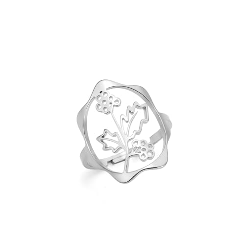 kkjoy Geburt Blume Ring Edelstahl Verstellbare Geburt Monat Floral Bouquet Ring Bester Freund Offener Finger Ring Wildblume Schmuck Geschenke für Frauen Mädchen von kkjoy