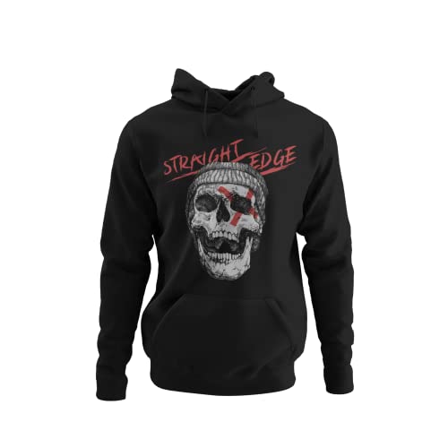 Stylisch modernes Herren Hoodie mit Druck -Straight Edge- Männer Kapuzenpullover Oberteil mit Totenkopf Skull Band Merch Rock N Roll Rockstar Bekleidung in den Gr. S - 5XL (L, Schwarz) von knut Fashion & Streetwear