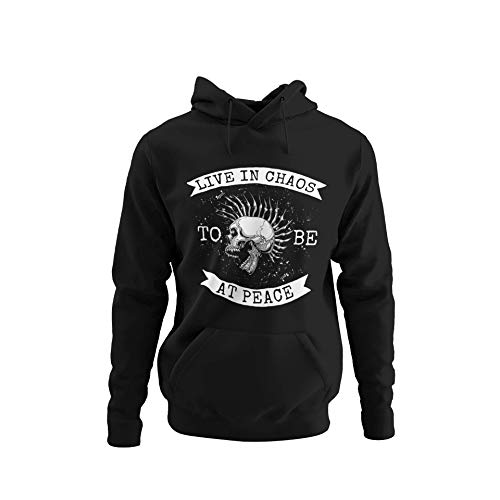 knut Fashion & Streetwear Hochwertiger Männer Hoodie Motiv Live in Chaos Herren Kapuzenpullover Unisex Punks Punker Punk Forever Regular Fit Black Gr. S-5XL (Schwarz, M) von knut Fashion & Streetwear