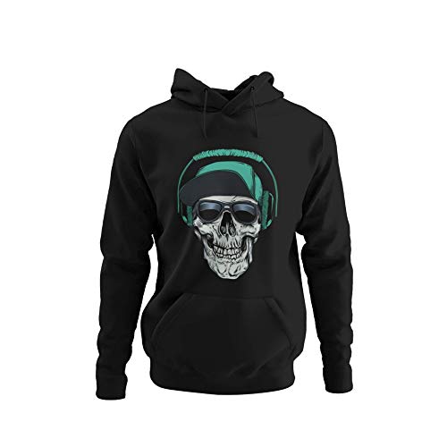 knut Fashion & Streetwear Lässiger Herren Hoodie Motiv Skull Hype Kapuze mit Kopfhörer Design in Schwarz, Grau und Sky Blue Unisex Hip Hop Gr. S-5XL (Schwarz, XXL) von knut Fashion & Streetwear