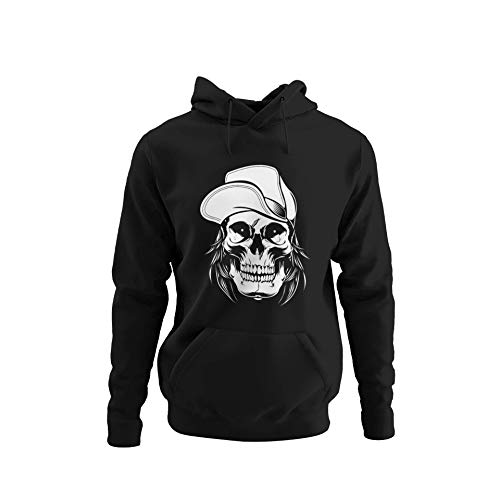 knut Fashion & Streetwear Skater Hoodie Totenkopf Kapuzenpullover Unisex für Männer Motiv Skull Wearing Hat Herren Kapuzensweatshirt Gr. S-5XL (Schwarz, M) von knut Fashion & Streetwear