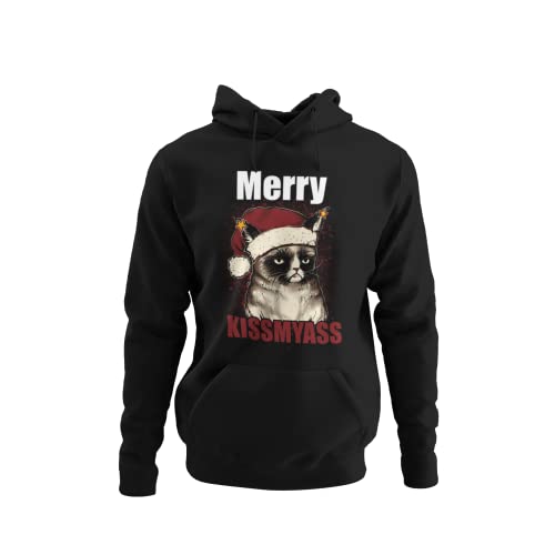 knut Fashion & Streetwear Weihnachtspullover Hoodie Herren mit Weihnachtsmotiv für Männer Kapuzenpullover mit frechen Spruch Merry KissMyAss Regular Fit Rot Grün Schwarz Gr. S - XXXXXL von knut Fashion & Streetwear