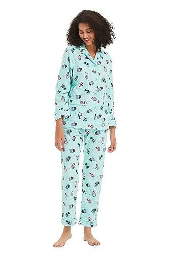 kolipajam Damen 100% Baumwoll-Flanell-Schlafanzug-Set - Gemütlicher Winter-Pyjama mit Kordelzug an der Taille von kolipajam