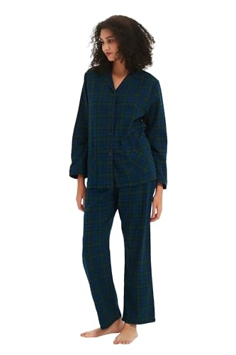 kolipajam Damen 100% Baumwoll-Flanell-Schlafanzug-Set in Garn gefärbt - Gemütlicher Pyjama mit Langen Ärmeln für den Winter von kolipajam