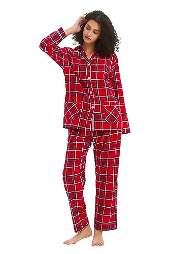 kolipajam Damen 100% Baumwoll-Flanell-Schlafanzug-Set in Garn gefärbt - Gemütlicher Pyjama mit Langen Ärmeln für den Winter von kolipajam