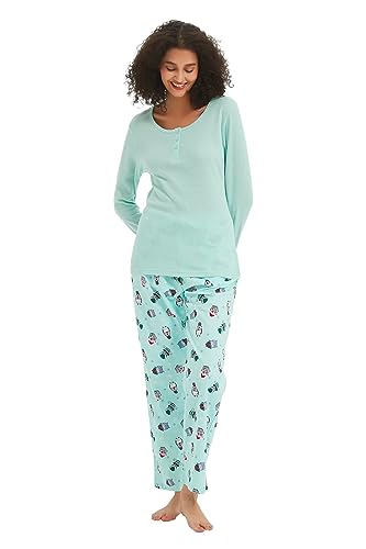 kolipajam Damen 2-teiliges Schlafanzug-Set - Gemütliche Pyjamas mit Langen Ärmeln, Kordelzug an der Taille, Flanellhosen, Loungewear von kolipajam