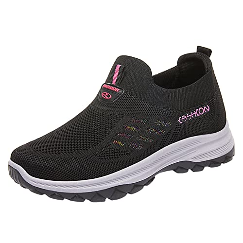 Damen Outdoor Schuhe Ohne Schnürung Mode Herbst Damen Sportschuhe flach rutschfest Slip On Fly gewebtes Mesh atmungsaktiv einfarbig einfach New Schuhe Damen (Black, 40) von koperras