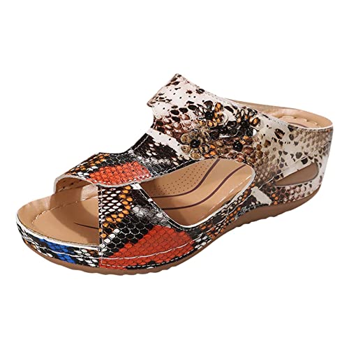 koperras Damen Schuhe Schwarz Rot Dicke Unterseite Keilabsatz Offene Spitze Atmungsaktiv Leicht Slip On Bequemer Blumen Serpentinendruck Schuhe Leopard Damen 42 (Orange, 37) von koperras